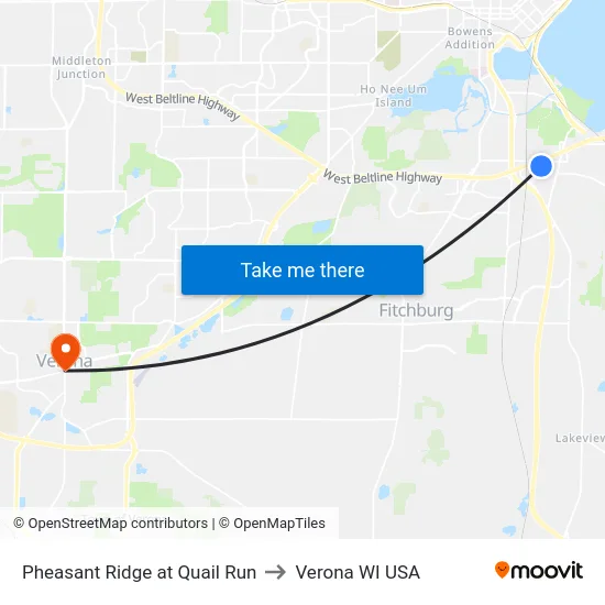 Pheasant Ridge at Quail Run to Verona WI USA map