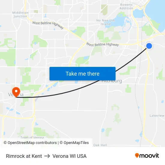 Rimrock at Kent to Verona WI USA map