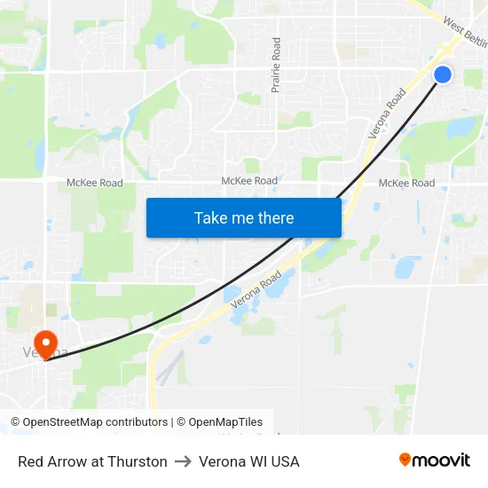 Red Arrow at Thurston to Verona WI USA map