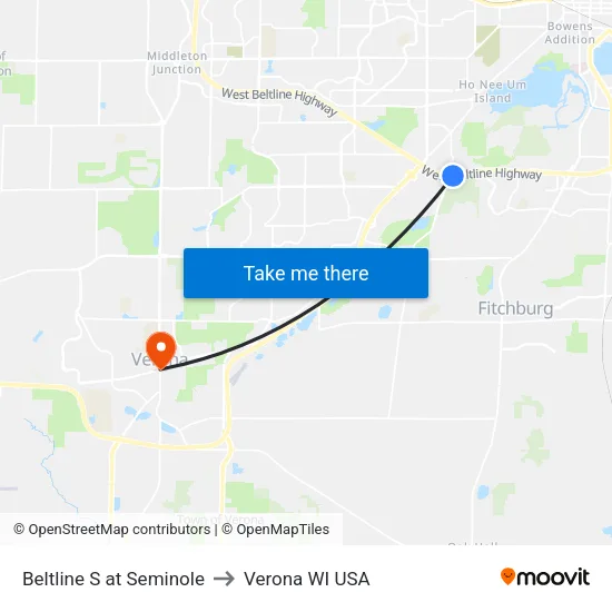 Beltline S at Seminole to Verona WI USA map