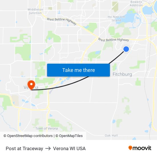 Post at Traceway to Verona WI USA map