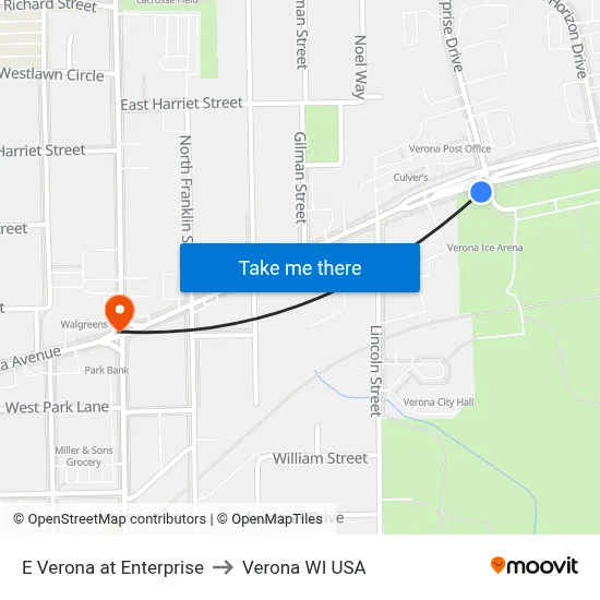 E Verona at Enterprise to Verona WI USA map