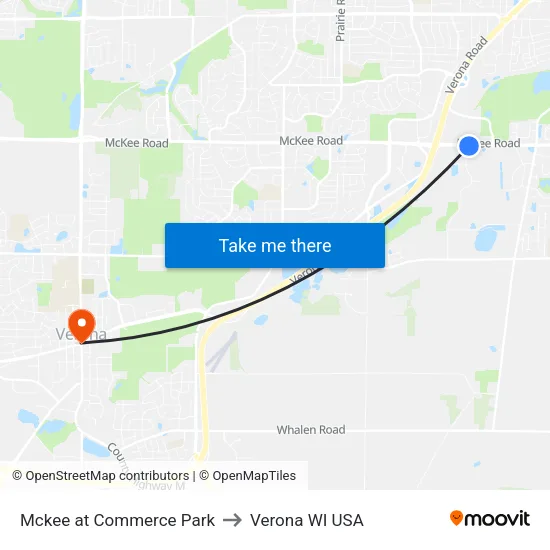 Mckee at Commerce Park to Verona WI USA map