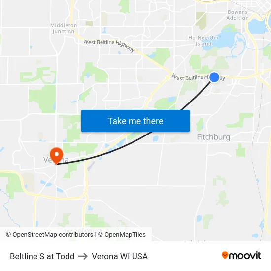 Beltline S at Todd to Verona WI USA map