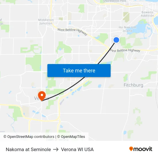 Nakoma at Seminole to Verona WI USA map