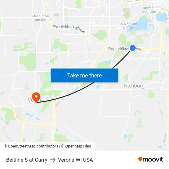 Beltline S at Curry to Verona WI USA map