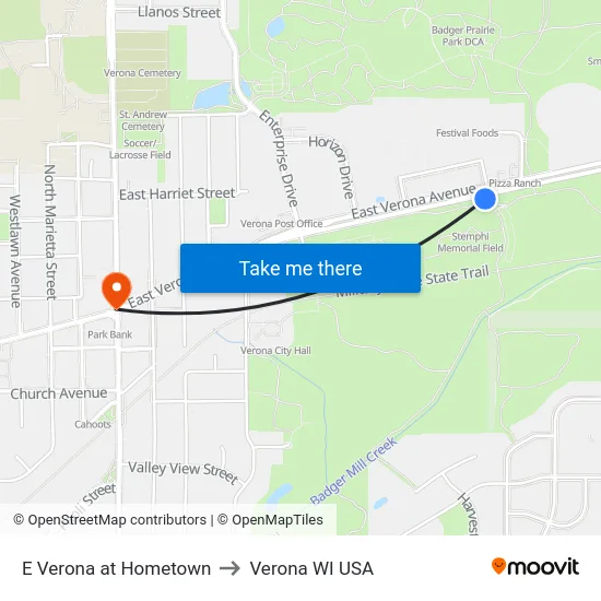 E Verona at Hometown to Verona WI USA map