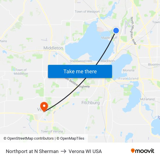 Northport at N Sherman to Verona WI USA map