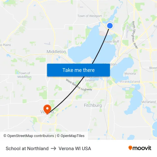 School at Northland to Verona WI USA map