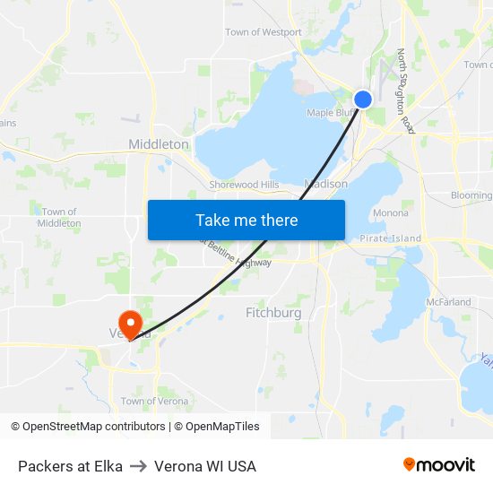Packers at Elka to Verona WI USA map