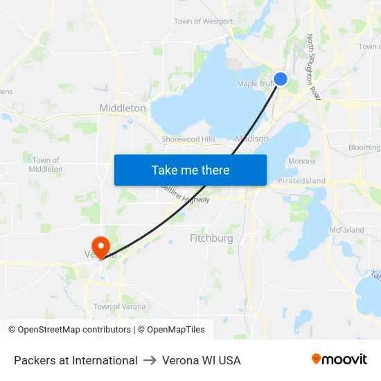 Packers at International to Verona WI USA map