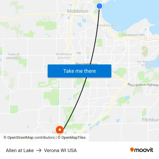Allen at Lake to Verona WI USA map