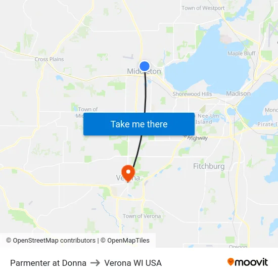 Parmenter at Donna to Verona WI USA map