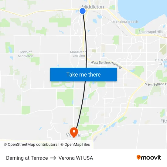 Deming at Terrace to Verona WI USA map