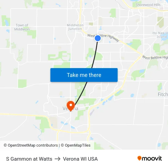 S Gammon at Watts to Verona WI USA map