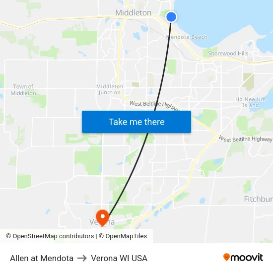 Allen at Mendota to Verona WI USA map