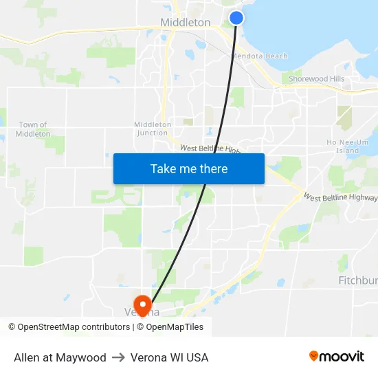 Allen at Maywood to Verona WI USA map