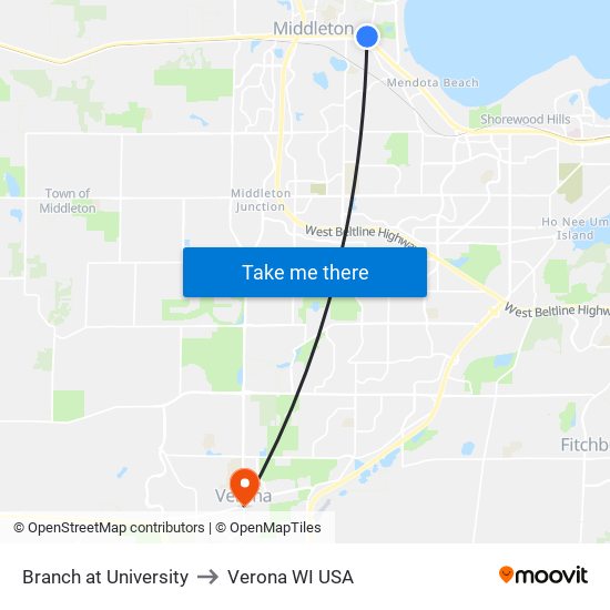 Branch at University to Verona WI USA map