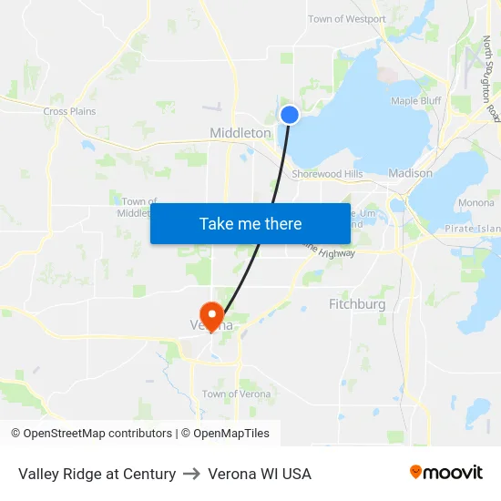 Valley Ridge at Century to Verona WI USA map