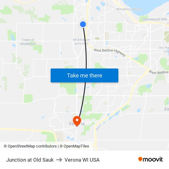 Junction at Old Sauk to Verona WI USA map