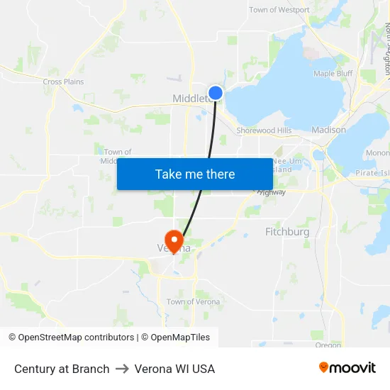 Century at Branch to Verona WI USA map