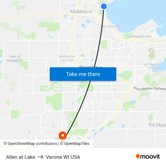 Allen at Lake to Verona WI USA map