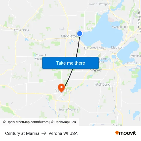 Century at Marina to Verona WI USA map