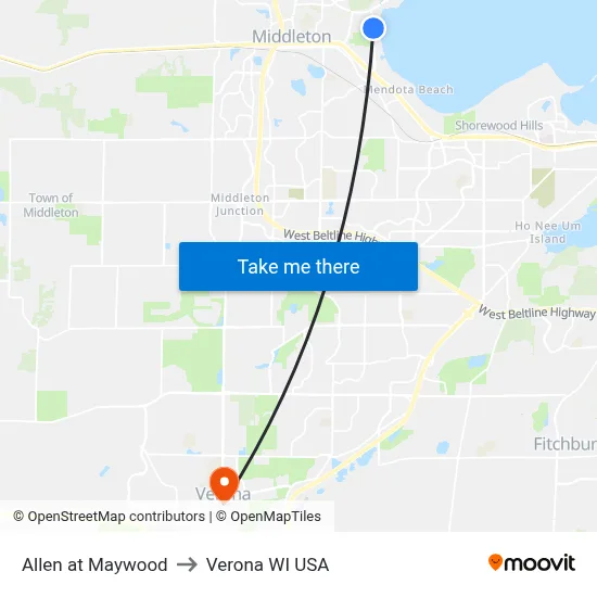 Allen at Maywood to Verona WI USA map
