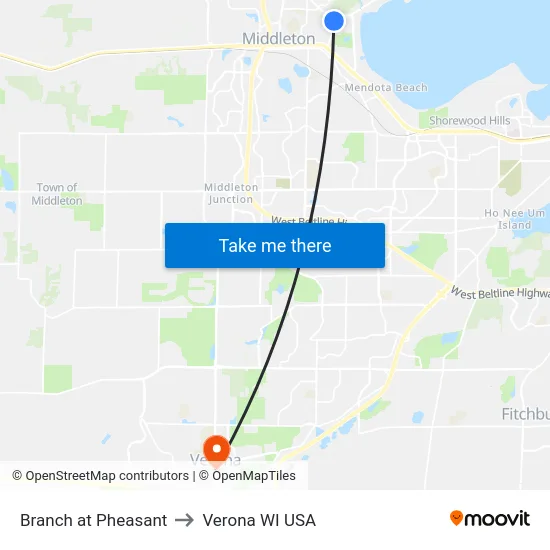 Branch at Pheasant to Verona WI USA map