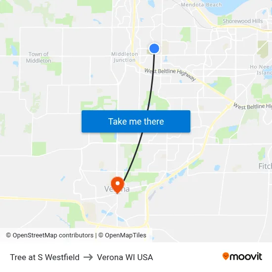 Tree at S Westfield to Verona WI USA map
