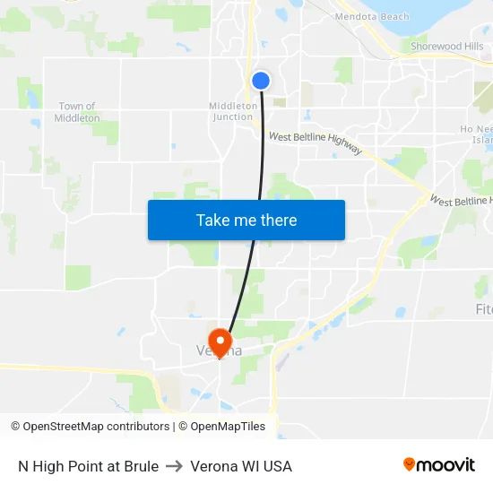 N High Point at Brule to Verona WI USA map