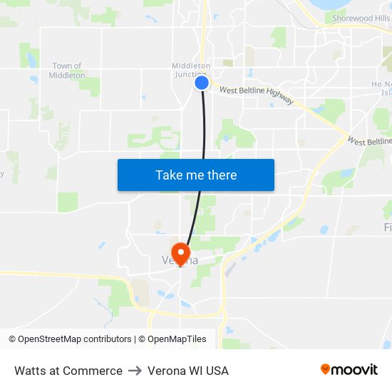 Watts at Commerce to Verona WI USA map