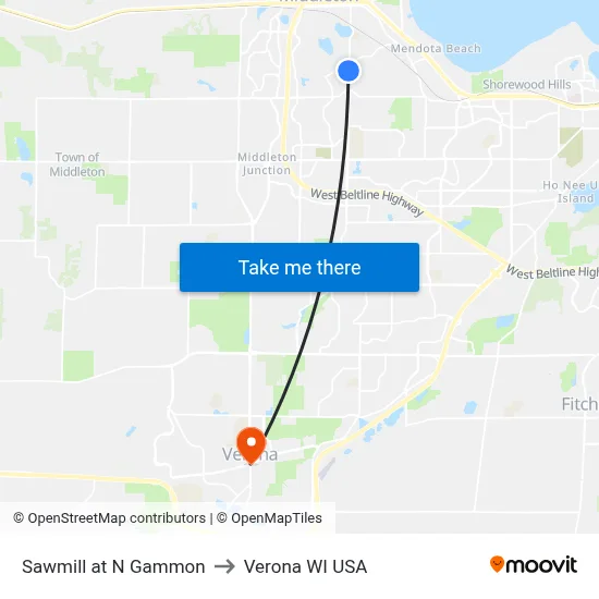 Sawmill at N Gammon to Verona WI USA map