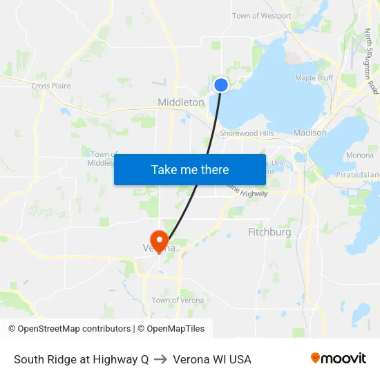 South Ridge at Highway Q to Verona WI USA map