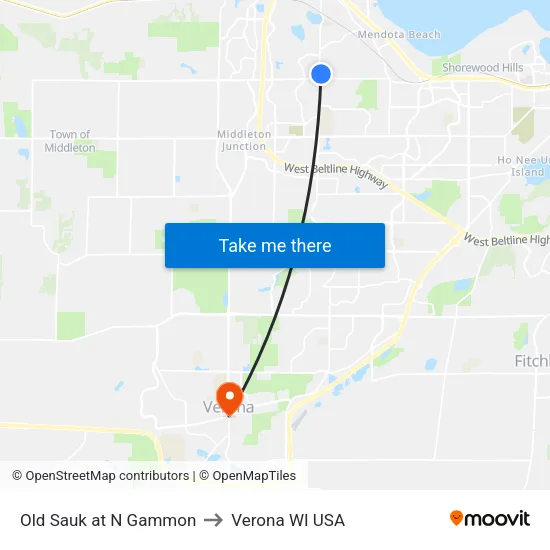 Old Sauk at N Gammon to Verona WI USA map