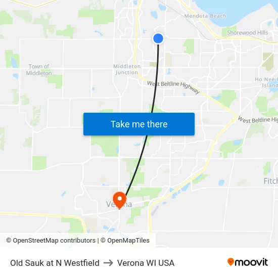 Old Sauk at N Westfield to Verona WI USA map