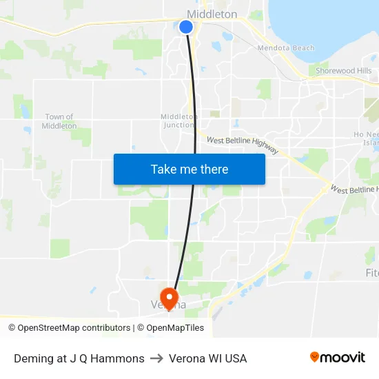 Deming at J Q Hammons to Verona WI USA map