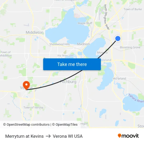Merryturn at Kevins to Verona WI USA map