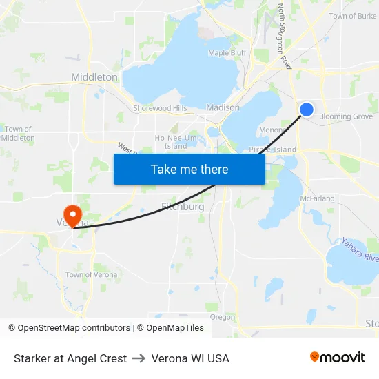 Starker at Angel Crest to Verona WI USA map