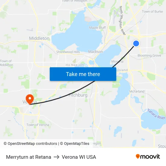 Merryturn at Retana to Verona WI USA map