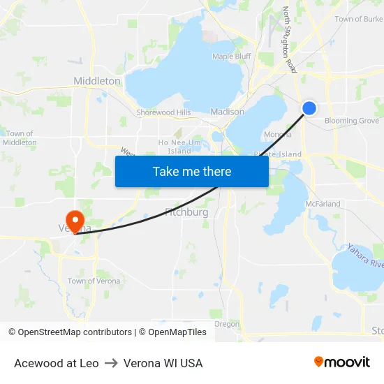 Acewood at Leo to Verona WI USA map