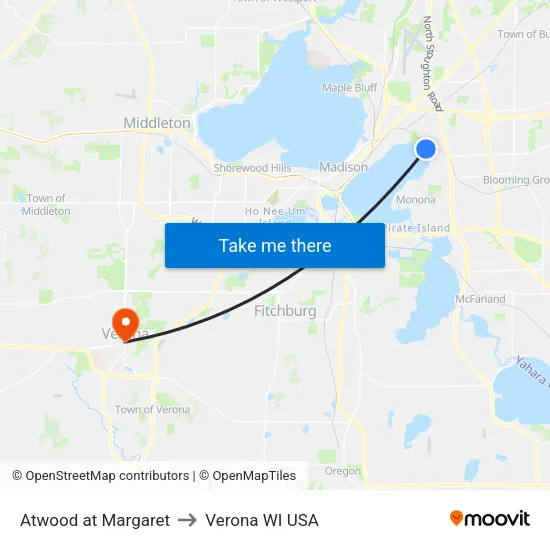 Atwood at Margaret to Verona WI USA map