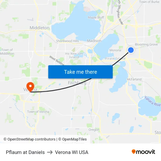 Pflaum at Daniels to Verona WI USA map