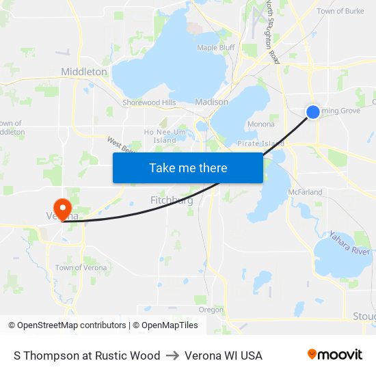 S Thompson at Rustic Wood to Verona WI USA map