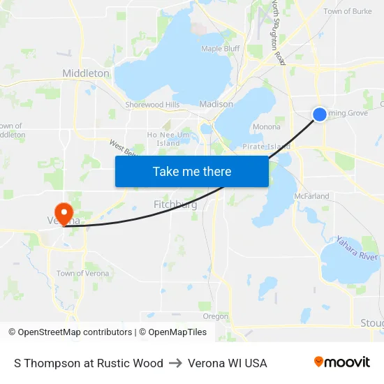 S Thompson at Rustic Wood to Verona WI USA map