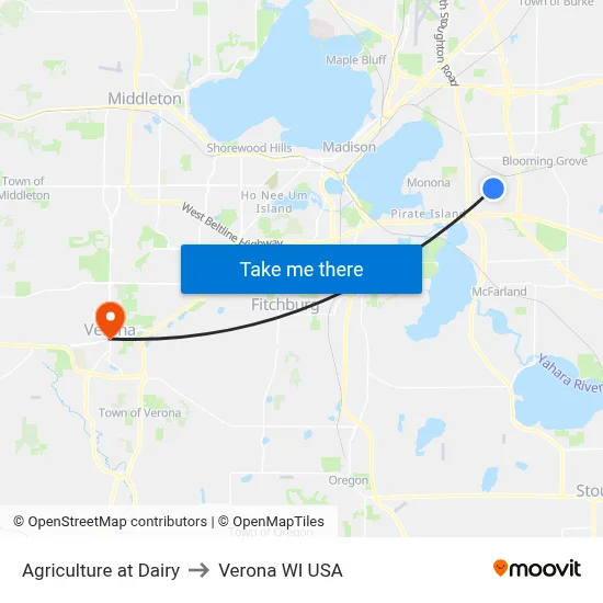 Agriculture at Dairy to Verona WI USA map