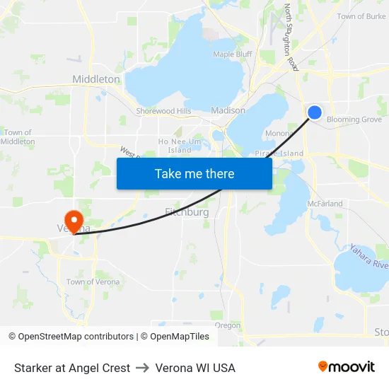 Starker at Angel Crest to Verona WI USA map