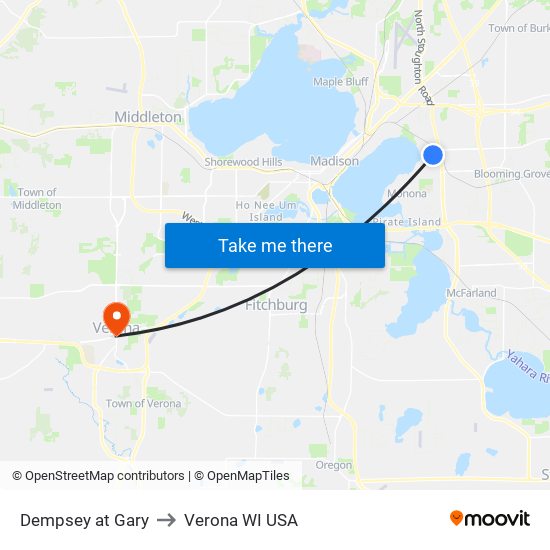 Dempsey at Gary to Verona WI USA map