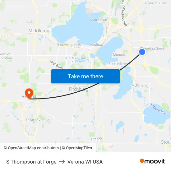 S Thompson at Forge to Verona WI USA map