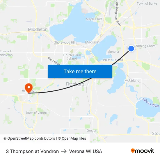 S Thompson at Vondron to Verona WI USA map
